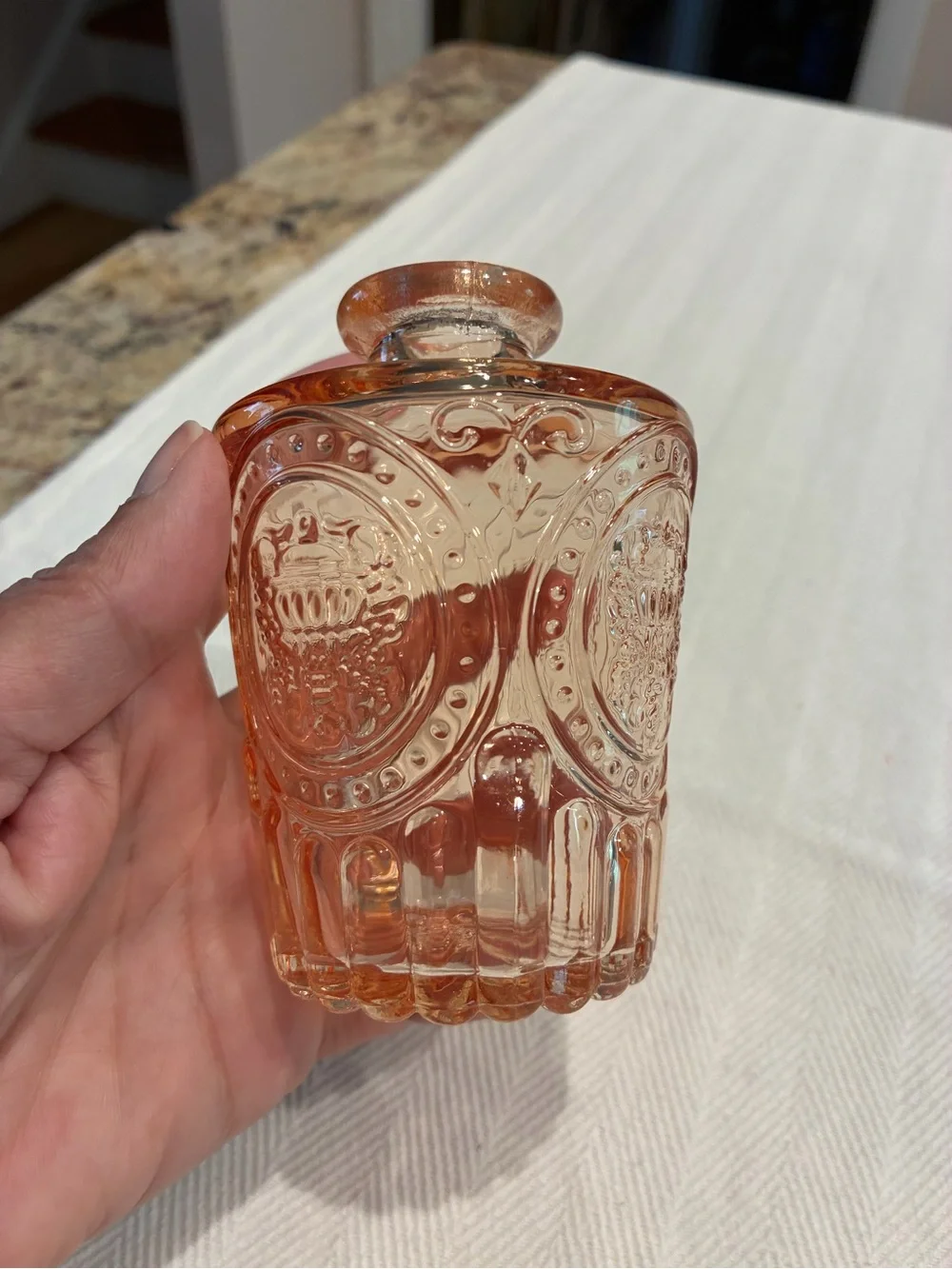 Vintage-Inspired Pink Pressed Glass Decorative Bottle